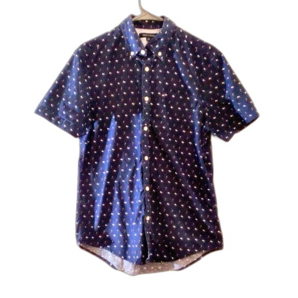 Tommy Hilfiger Men’s Navy Blue Print Cotton Short Sleeve Shirt Size Small - Picture 1 of 5